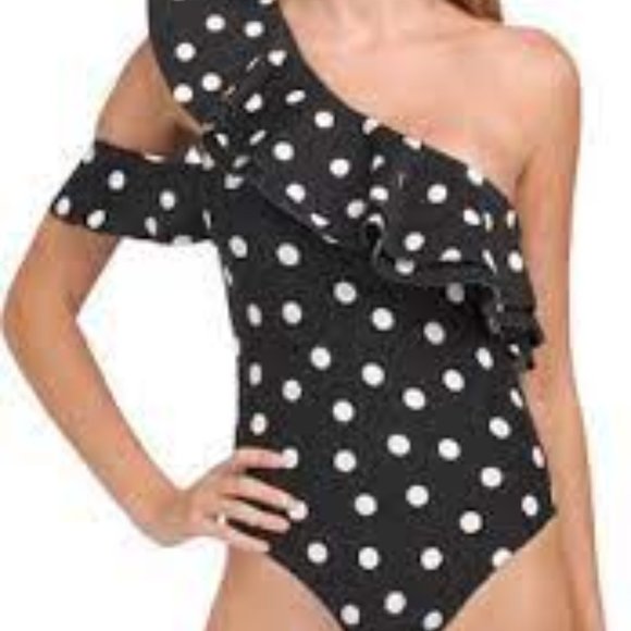WeWoreWhat polka dot one shoulder black white one piece swimsuit size S - Picture 3 of 5